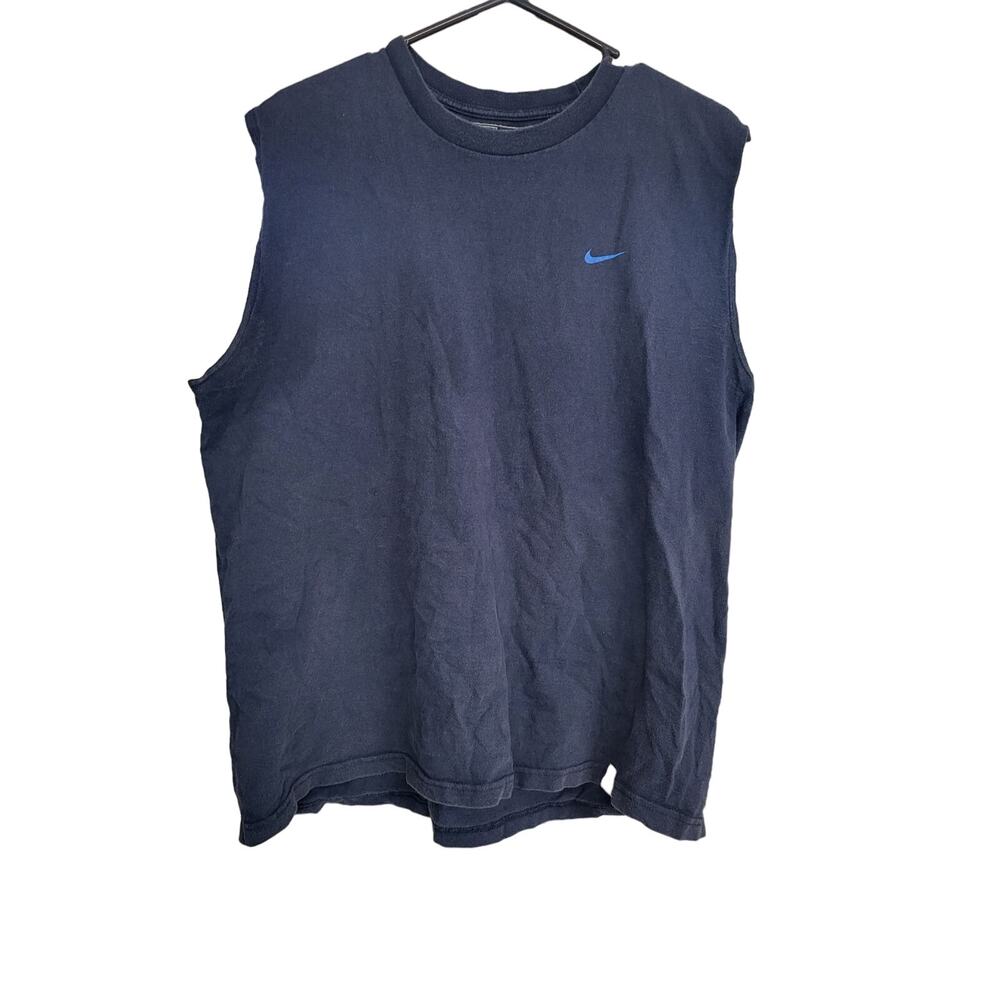 Nike Navy with Blue Nike Symbol and Writing Men's Sleeveless Shirt - Large